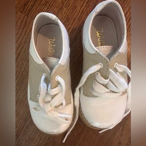 Kids Dress Shoes in White and Tan